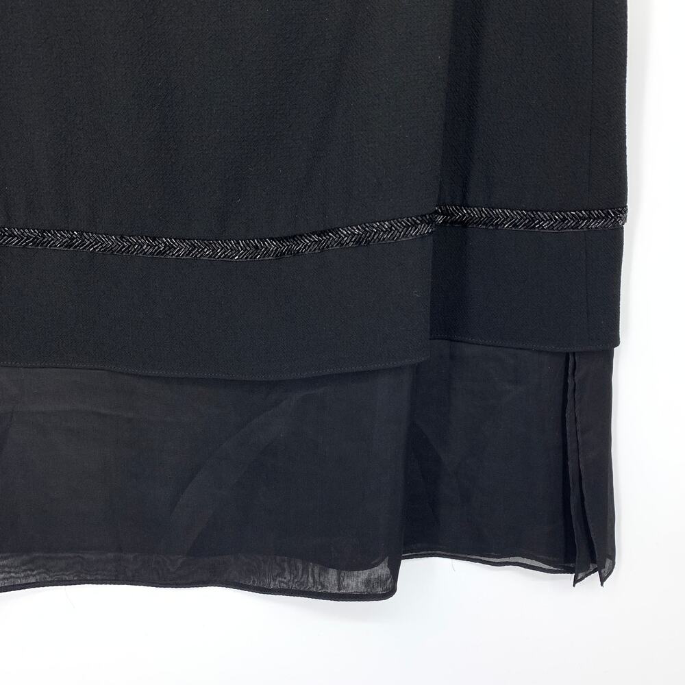 Carmen Marc Valvo Sleeveless Crepe Blouse Womens Sz XL Black Beaded Sheer Trim - Picture 4 of 7
